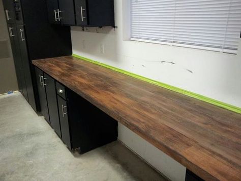 peel and stick wood vinyl planks for countertops. Garage Theater, Countertop Vinyl, Rv Updates, Workbench Top, Vinyl Flooring Kitchen, Peel And Stick Wood, Stick Wood, Garage Laundry, Vinyl Planks