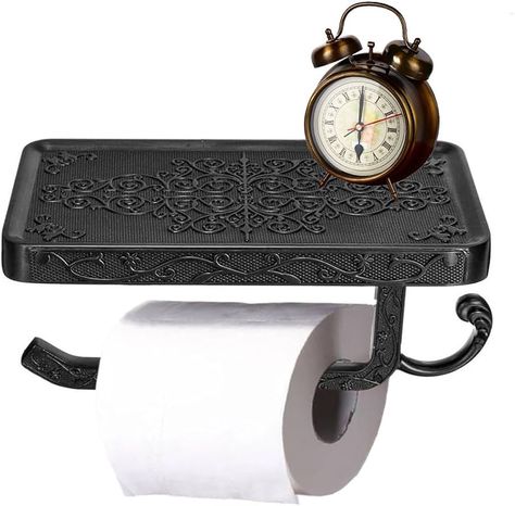 Amazon.com: Vintage Oil Rubbed Bronze Toilet Paper Holder with Cover Wall Mounted Bathroom Tissue Roll Storage Solution : Tools & Home Improvement Black Bathroom Toilet Paper Holder, Man Bathroom Decor, Victorian Gothic Bathroom, Mans Bathroom, Antique Toilet, Bronze Toilet Paper Holder, Tissue Roll Holder, Toilet Paper Holder With Shelf, Black Bathroom Hardware