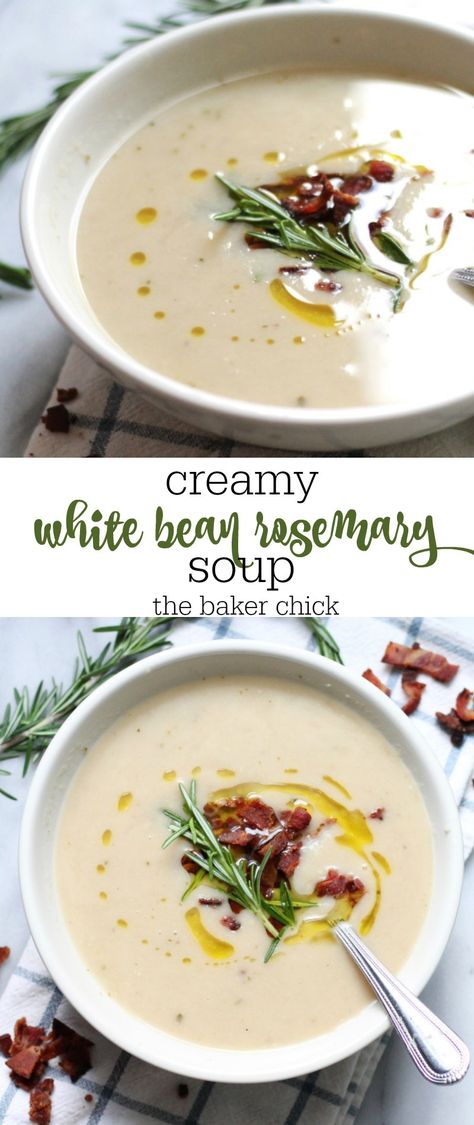 creamy-white-bean-rosemary-soup Rosemary Soup Recipes, Creamy Bean Soup Recipes, Creamy Bean Soup, Creamy White Bean Soup, Rosemary Soup, Soup Fall, Bisque Soup Recipes, Blender Soup, Soup Creamy