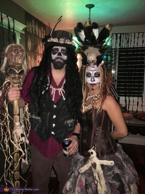 Voodoo Witch Doctor Costume Female, Witch Doctor Couple Costume, Diy Witch Doctor Costume Women, Voodoo Couples Halloween Costumes, Voodoo Queen Costume Diy, Voodoo Woman Costume, Voodoo Couple Costume, Couples Voodoo Costume, Witch Doctor Costume Female