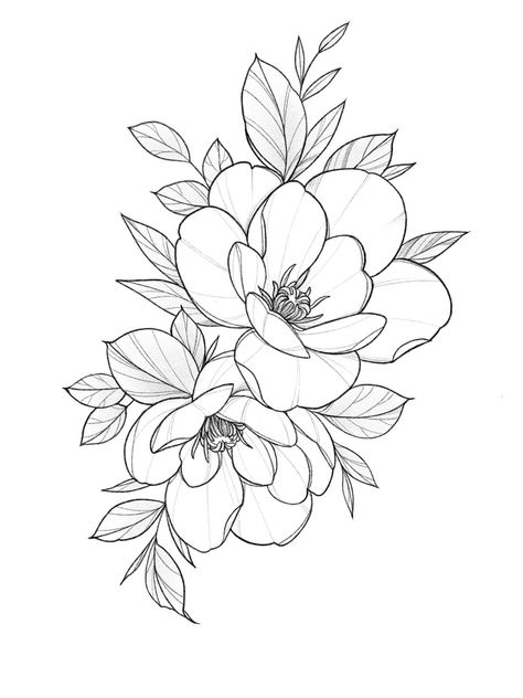 Outline Of Flowers Tattoo, Outline Flower Tattoo, Lily Sketch Tattoo, Lily Flower Stencil Tattoo, Sketch Style Flower Tattoo, Floral Tattoo Stencil, Japanese Flower Outline, White Rose Illustration, Multiple Roses Drawing