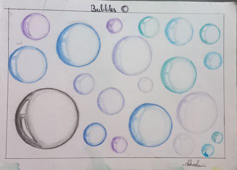 Bubble Drawing Pencil, Bubble Drawing Colored Pencil, How To Draw Bubbles With Colored Pencil, How To Color Bubbles With Colored Pencils, Color Pencil Bubbles, Drawing Bubbles On White Paper, Colored Pencil Bubbles, Realism Tips, Bubble Sketch