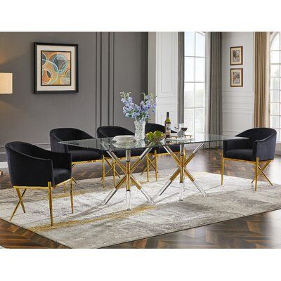 Glass Dining Set, Dining Table Gold, Gold Dining, Velvet Living Room, Regal Design, Formal Dining Tables, Glass Dining Table, Table Seating, Modern Dining Room