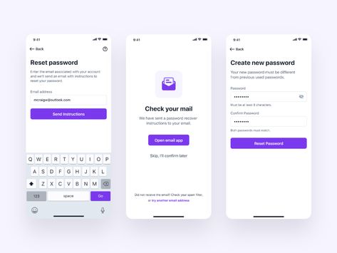 Password Reset Flow by Sahil Vhora on Dribbble Ui Forms, Login Page Design, Ui Design Dashboard, Reset Password, Sign Up Page, Mobile Ui Design, Delivery App, Mobile App Ui, Ui Design Inspiration