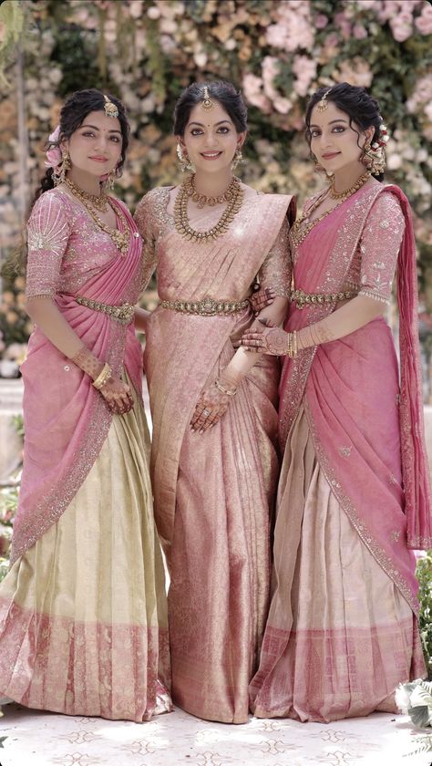 Bride And Sister Pictures, Sister Wedding Photos, Bride And Sisters, Sisters Photo Ideas, Hansika Krishna, Sisters Of The Bride, Ishaani Krishna, Ahaana Krishna, Saree Looks