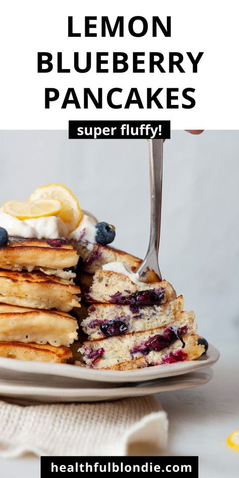 These quick and easy ultra-fluffy blueberry lemon pancakes melt in your mouth, are perfectly sweet, and are made with oat milk. The fluffiest pancakes bursting with warm blueberries! Fluffiest Pancakes, Blondie Recipes, Lemon Blueberry Pancakes, Lemon Pancakes, Blender Pancakes, Seasonal Desserts, Blondies Recipe, Oat Pancakes, Easy Summer Meals