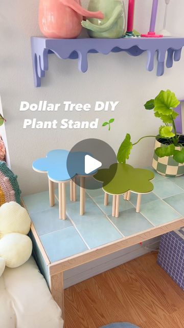 Diy Flower Shelves, Dollar Store Plant Stand, Dollar Tree Table Diy, Diy Dollar Store Plant Stand, Diy Fake Plants, Diy Plant Stands, Dollar Tree Propagation Station, Dyi Plant Stand, Dollar Tree Plant Stand