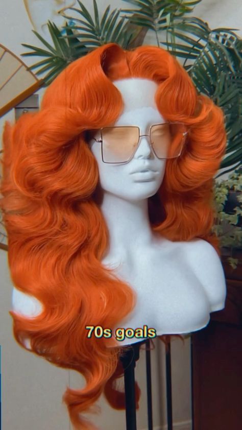 70s Hair Styles Black Women, Copper Hair Character, 70s Wig Black Women, 70s Hairstyles Black Women, Black Women In The 70s, 70s Black Hairstyles, 1970's Hairstyles, 70s Curls, Orange Hair Black Women