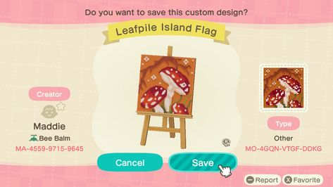 Mushroom Acnh Code, Acnh Tassels, Mushroom Flag Acnh, Acnh Island Designs Mushroom, Mushroom Hat Animal Crossing, Mushroom Codes Acnh, Animal Crossing Mushroom Design, Acnh Mushroom Codes, Acnh Mushroom Path