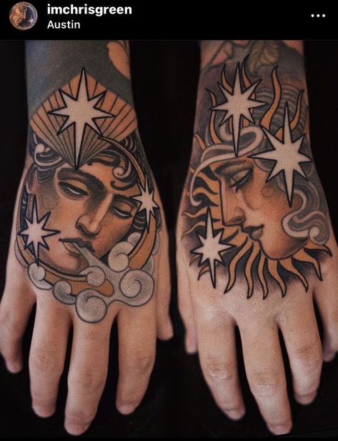 Traditional Sun Tattoo, Neo Tattoo, Traditional Tattoo Inspiration, Mythology Tattoos, Sun Tattoos, Classic Tattoo, Tattoo Illustration, Neo Traditional, Vintage Tattoo