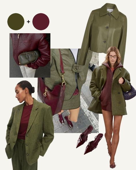 Cool combinations in clothes. Save so as not to lose Light Green Color Combinations Outfit, Moss Green Outfit Color Combos, Burgundy Color Pairing, Colors That Go With Green Outfits, Olive And Navy Outfit, Olive Color Combinations Outfits, Plum Color Combinations Outfit, Olive And Burgundy Outfit, Cute Color Combinations Outfit Ideas