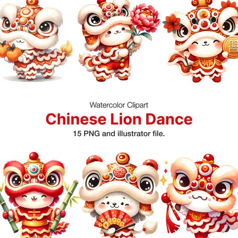 Dance Clipart, Dancing Clipart, Chinese Lion Dance, Chinese Lion, Dancing Drawings, Lion Dance, Get Excited, Canva Templates, Digital Products