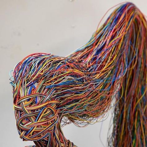 Sculpt Artworks on Instagram: "Standing Wire Sculpture H:185 cm W:50 cm D:85 cm Electrical Wire, Steel, Brass, Concrete 2023  By @salmankhoshroo  📩 Features & Promos via DM  #sculpt_artwork #sculpture #figurativeart #figurativesculpture #electrical #wire #hair #weaving #new_arts" Salman Khoshroo, Decay Art, Neon Demon, Sculpture Inspiration, Object Heads, Growth And Decay, Wire Installation, Hair Weaving, Person Drawing