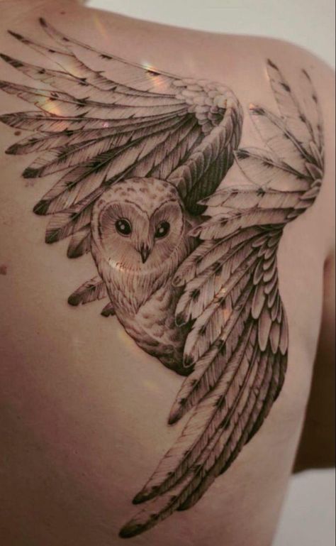 Ghost Owl Tattoo, Back Owl Tattoo Women, Owl Goddess Tattoo, Owl Patchwork Tattoo, Owl Hip Tattoo, Pueo Hawaiian Owl Tattoo, Owl Rib Tattoo, Owl Back Tattoos For Women, Owl Tattoo Feminine