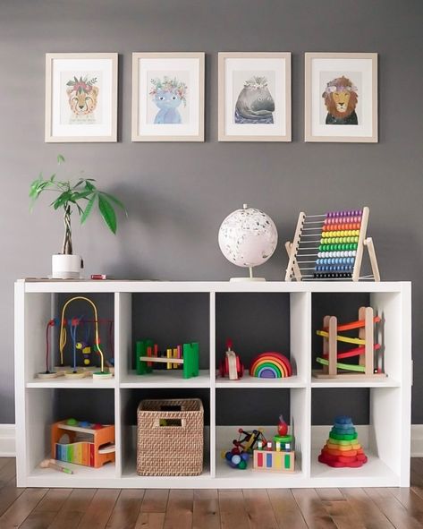 Montessori Shelves - How We Set Ours Up And What We've Learned Montessori Apartment, Montessori Toddler Bedroom, Montessori Toddler Rooms, Montessori Shelves, Toy Rotation, Montessori Bedroom, Montessori Playroom, Baby Playroom, Toy Shelves