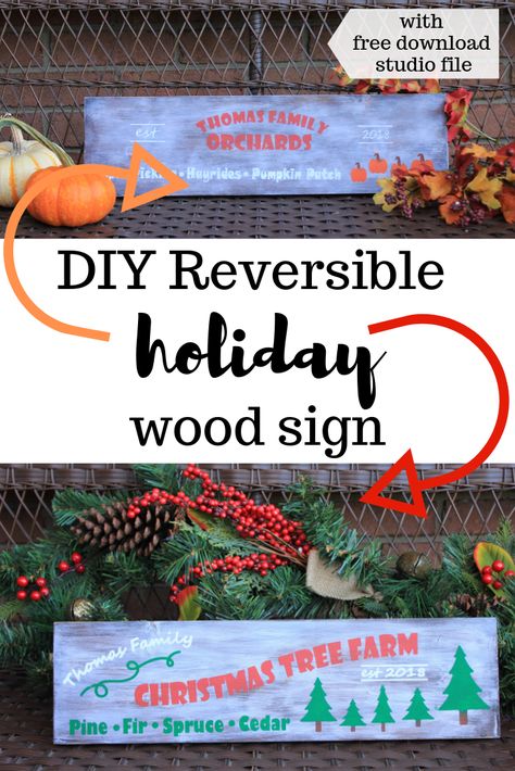 An easy DIY reversible holiday sign complete with an instant free download. Reversible holiday wooden sign. Christmas and fall reversible diy sign. #Fall #Christmas #DIY #reversiblesign Pumpkin Patch Diy, Holiday Wood Sign, Fall And Christmas, Christmas Lights Garland, Wooden Signs Diy, Crafty Mom, Diy Crafts For Adults, Custom Wooden Signs, Holiday Signs