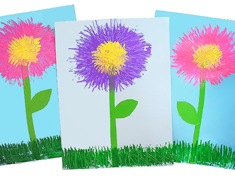 Fork Painted Flowers #spring #springcraft #flowercraft #forkpainting #kidscraft #kidcrafts Fork Print Flowers, Fork Painted Flowers, Fork Painting Flowers, Fork Flowers Craft, Spring Art Kindergarten, Kids Flower Painting, Spring Painting For Kids, Art And Craft Flower, Kids Spring Art