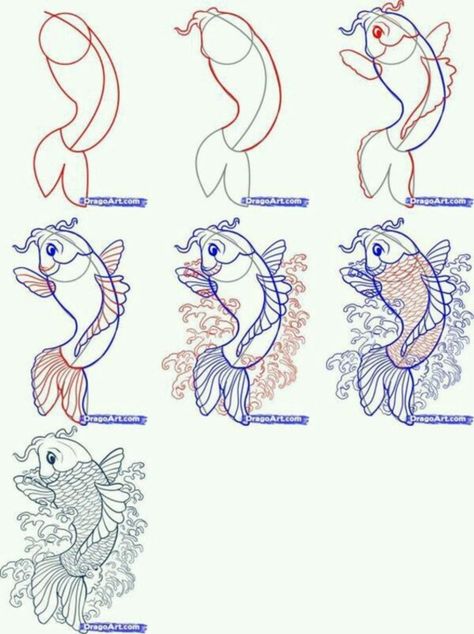 how-to-draw-doodles0301 How To Draw Fish, Trin For Trin Tegning, Asian Fish, Koi Fish Drawing, Drawn Fish, Fish Drawing, Draw Hands, Koi Art, Japanese Fish