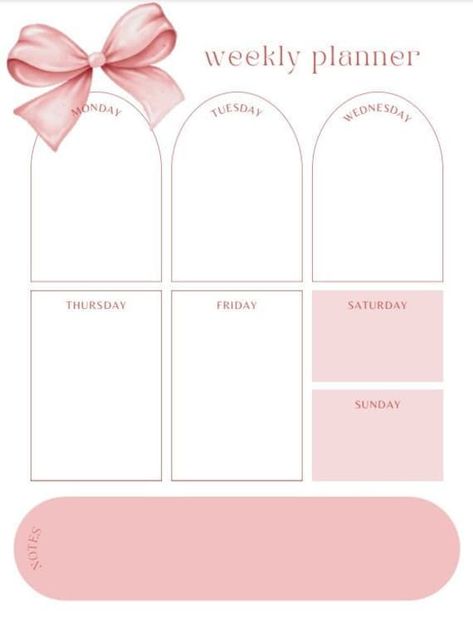 Weekly Calendar Printable Portrait, Minimalist Pink Bow Design, School Work Schedule quarterlyplanner #plannerlove📓 Weekly Planner Pink, Ipad Journaling, Ipad Templates, Free Weekly Planner Templates, Pink Daily Planner, Portrait Layout, Portrait Minimalist, Weekly Calendar Template, Ipad Stuff