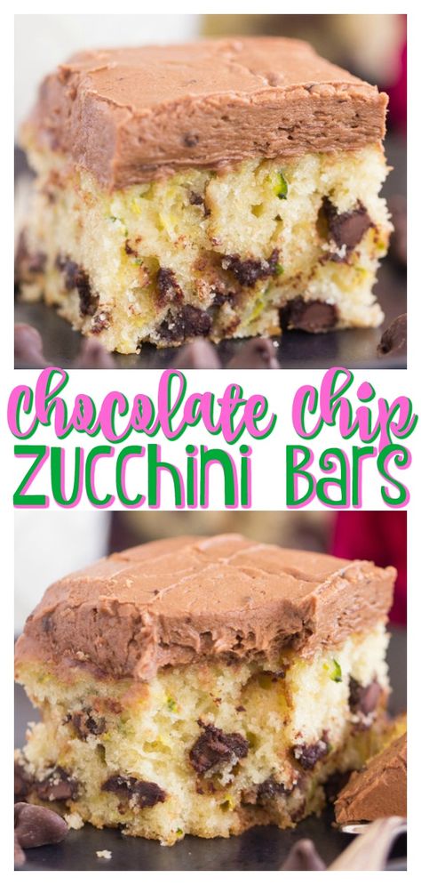 These Chocolate Chip Zucchini Bars are like a cross between a sheet cake and zucchini bread, plus chocolate! #zucchini #zucchinirecipes #baking #zucchinibars #chocolate #chocolatezucchini Chocolate Zucchini Bars, Cocoa Frosting, Chocolate Zucchini Brownies, Blueberry Zucchini Bread, Zucchini Bars, Zucchini Cookies, Frosting Chocolate, Zucchini Banana Bread, Chocolate Cream Cheese Frosting