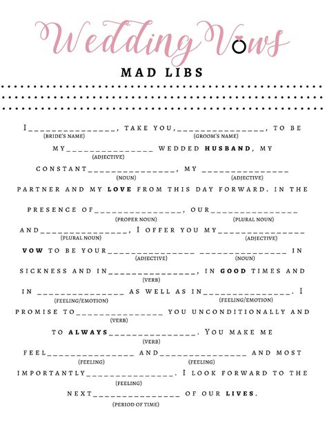 Bridal Shower Game Wedding Vow Mad Libs Bride Groom | Etsy Vow Mad Libs, Wedding Beauty Checklist, Wedding Mad Libs, Opening Gifts, Game Wedding, Fun Bridal Shower Games, Nouns And Adjectives, Mad Libs, Practice Reading