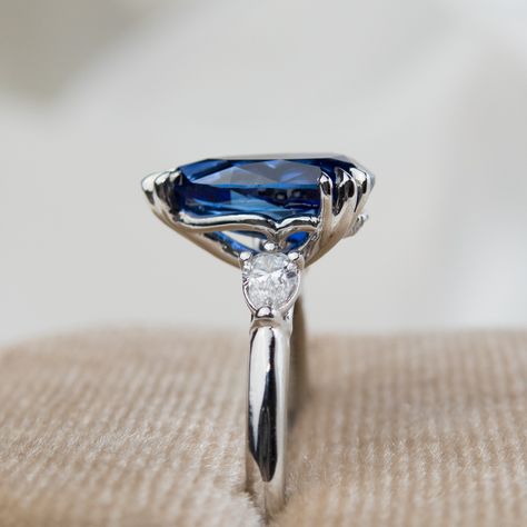 Sweet Dreams xo #engagementringideas #ringgoals #uniqueengagementring #sapphireengagementring #sapphirering #misfitdiamonds #rosecutdiamond #champagnediamond #engagementrings Dark Blue Colour, Color Lab, Jewelry Appraisal, Ceylon Sapphire, Gold Alloys, Three Stone Engagement, Three Stone Engagement Rings, Dark Blue Color, Stone Engagement