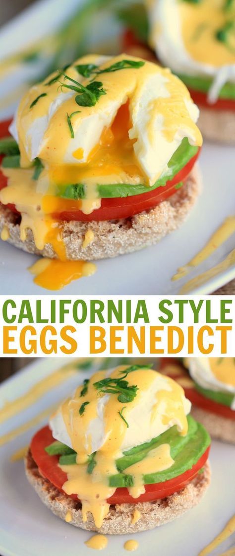 California Style Eggs Benedict made with a super easy blender hollandaise sauce that is foolproof! Perfect mothers day recipe! Fancy Eggs Benedict, Avocado Eggs Benedict, Blender Hollandaise Sauce, Blender Hollandaise, Eggs Benedict Recipe, Egg Benedict, Brunch Eggs, Tomato Avocado, Frugal Mom