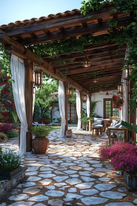 19 Unique Patio Roof Extension Ideas For A Stunning Backyard 11 Hacienda Outdoor Patio, Vaulted Patio, Outdoor Patio Roof Ideas, Patio Roof Extension Ideas, Patio Extension Ideas, Veranda Ideas, Outdoor Living Space Ideas, Unique Patios, Roof Decoration