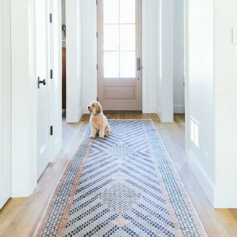 White Hallway, Narrow Entryway, Area Rug Pad, Entryway Runner, Runner Rug Entryway, Hall Runner, Upstairs Hallway, Hallway Designs, Hallway Carpet