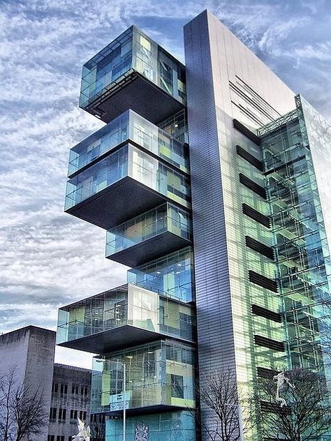 Manchester Civil Justice Centre in Manchester, UK;  photo by nuttaponge, via Flickr Facade Concept, Cubes Architecture, Interesting Homes, Architecture Cool, Architecture Unique, Architectural Ideas, London Buildings, Unusual Buildings, Interesting Buildings