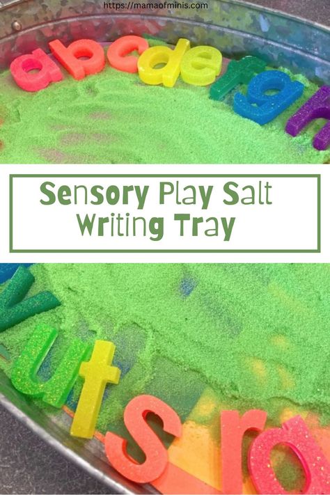 Sensory Play Salt Writing Tray Colored Salt, Kindergarten Sensory, Draw Letters, Montessori Trays, Montessori Color, Farm Animal Crafts, Activity For Preschool, Like Rice, Montessori Activity