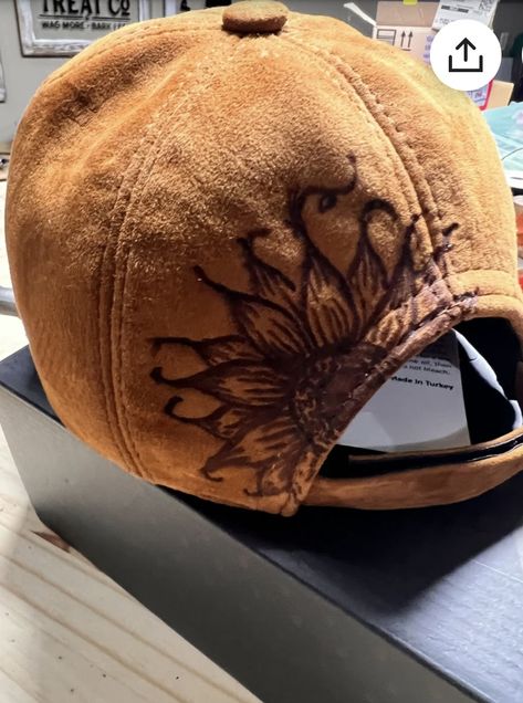 Burned Ball Cap, Hat Pyrography, Diy Leather Hat, Burn Hats, Burning Hats, Burnt Hats, Burned Hats, Cowboy Hat Design, Hat Burning