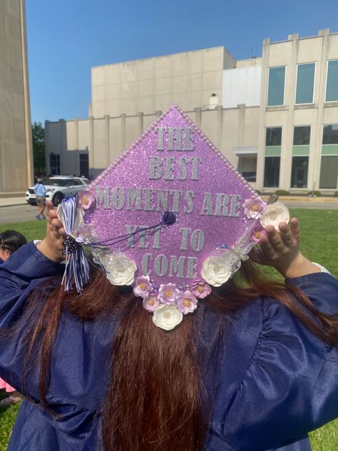 Purple Cap Decoration Graduation, Bts Inspired Graduation Cap, Graduation Cap Designs Purple, Purple Graduation Cap Ideas, Graduation Cap Purple, Graduation Cap Aesthetic, Purple Grad Cap, Bts Graduation Cap Ideas, Bedazzled Graduation Cap