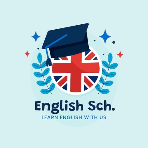 Free vector hand drawn english school lo... | Free Vector #Freepik #freevector #english-logo #english-book #english-school #learning-english English Club Logo Design, English Logo Schools, Learn English Logo, English Club Logo, Accents Language, Teacher Logo, English Poster, English Logo, English Day