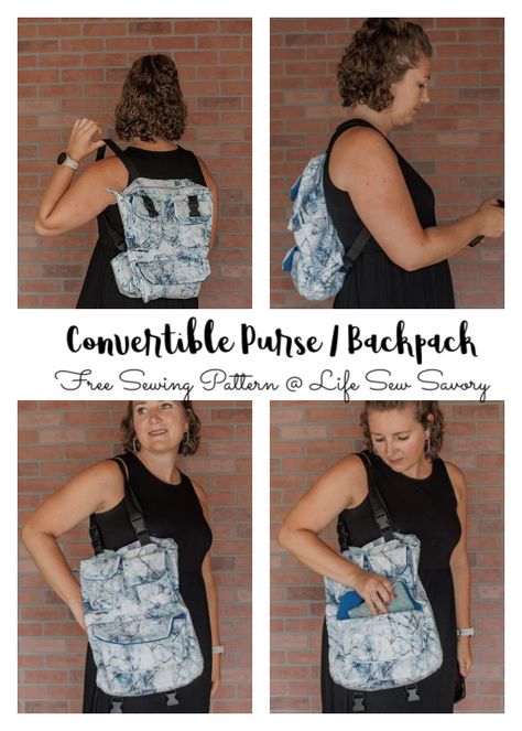 Convertible Purse / Backpack Free sewing pattern Convertible Purse Backpack, Diy Backpack Pattern, Fabric Art Diy, Backpack Pattern Sewing, Purse Patterns Free, Sew Together Bag, Sewing Tutorials Bags, Convertible Purse, Convertible Backpack Purse