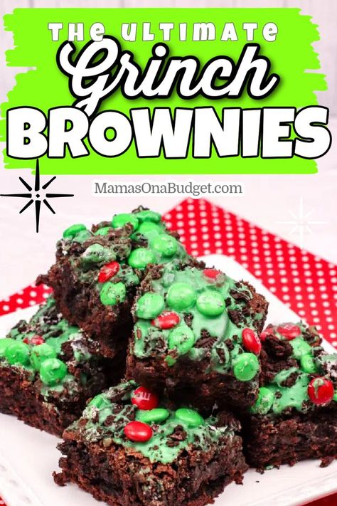 Brownie Christmas Desserts, Grinch Brownies, Holiday Dessert Drinks, Brownies Christmas, Ultimate Brownies, Christmas Brownies, Pies Recipes, Christmas Desserts Easy, Easy Christmas Treats