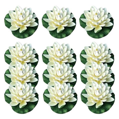 PRICES MAY VARY. Eva Foam NAVAdeal Pack of 12 Artificial Floating Foam Lotus Flowers with Water Lily Pad Ornaments, Ivory White Aquarium Home, Floating Ornaments, Pond Pool, Floating Pool Lights, Pool Lights, Diy Water, Pool Decor, Lotus Flowers, Garden Pool