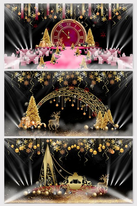 High-end light luxury Christmas party renderings#pikbest#Decors & 3D Models#Wedding Decor#Theme Luxury Christmas Party, Decor Tet, Poster Natal, Tet Decor, Christmas Stage Design, Ideas Decoracion Navidad, Black Gold Christmas, Christmas Stage, Decoration Vitrine