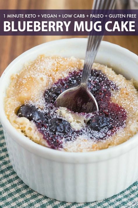 Healthy Mug Recipes, Quick Muffins, Muffin In A Mug, Keto Mug Cake, Muffin Recipes Blueberry, Blueberry Cobbler, Low Carb Dessert, Low Carb Vegan, Mug Recipes