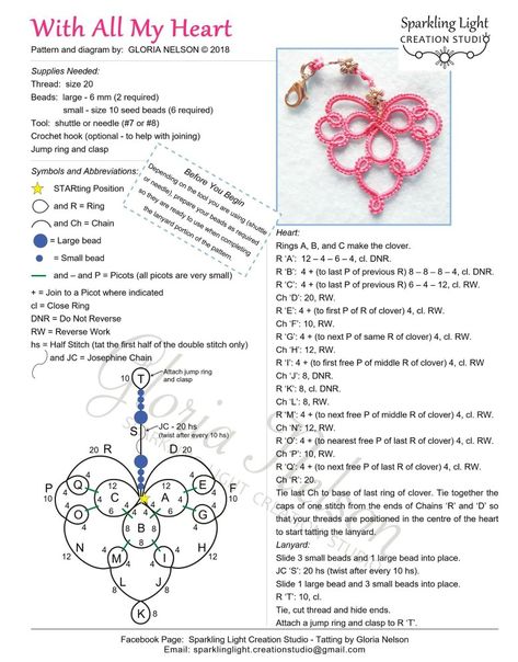 "With All My Heart" Tatting Pattern by Gloria Nelson #tatting #heart Crewel Embroidery Tutorial, Tatting Patterns Free, Needle Tatting Patterns, Crewel Embroidery Patterns, Shuttle Tatting Patterns, Tatting Earrings, Tatting Tutorial, Tatting Jewelry, Needle Tatting