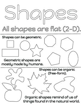 Shapes - Elements of Art Coloring Page Shapes Elements Of Art, Elements Of Art Coloring Page, Element Of Shape Art Projects, Shape Art Projects High School, Shape Art Projects Elementary, Visual Elements Art, Shape Element Of Art, Inorganic Shapes, Shape Art Lesson