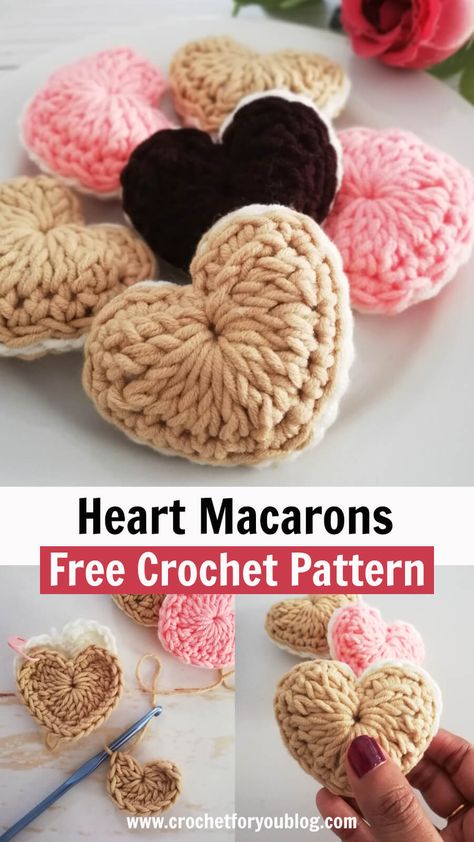 Crochet Project For Boyfriend, Crochet Patterns For Boyfriend, Dessert Crochet Pattern Free, Crochet Stuffed Heart Free Pattern, Crochet Heart Pocket, Crochet Sweets Free Patterns, Crochet Macaron Pattern Free, Crochet Valentines Amigurumi, Valentine’s Day Amigurumi