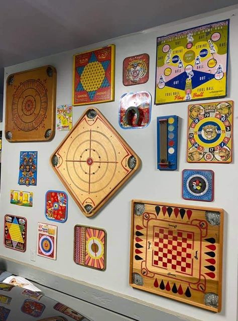 Board Game Basement, D&d Game Room, Board Game Room Design, Rustic Game Room, Rustic Playroom, Basement Upgrades, Vintage Game Room, Board Game Wall, Basement Refresh