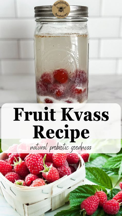 Refresh & nourish your gut with this easy Fruit Kvass recipe! Packed with natural probiotics, this simple fermented drink is perfect for boosting digestion and supporting overall wellness. Made with raspberries, ginger, and whey, it’s a flavorful introduction to homemade ferments. Customize with your favorite fruits or veggies for a personalized twist. Pin this recipe for a gut-friendly drink that’s as delicious as it is beneficial! #FruitKvass#GutHealth#FermentedDrinks #Probiotics#HealthyGut Probiotic Soda Recipe, Probiotic Lemonade, Bumblebee Apothecary, Nourishing Traditions Recipes, Kvass Recipe, Beet Kvass, Dinner Clean Eating, Nourishing Recipes, Beetroot Recipes