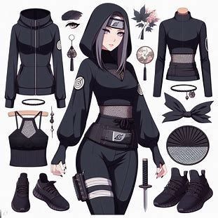 Ninja Anime Outfit, Dark Anime Outfits, Naruto Female Outfits, Naruto Inspired Outfits, Naruto Outfits Female Design, Ninja Outfit Female, Hair Color Cute, Naruto Oc Outfit, Ninja Clothes