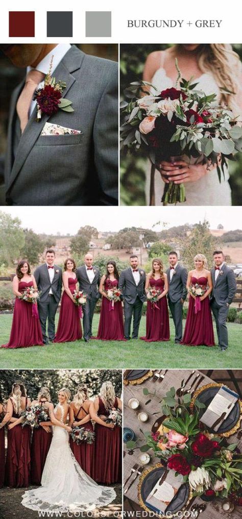 Burgundy And Grey Wedding, September Wedding Colors, Grey Wedding Theme, Burgundy Wedding Theme, Wedding Theme Color Schemes, Gray Wedding Colors, Burgundy Wedding Colors, Fall Wedding Color Schemes, Wedding Color Pallet