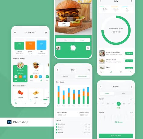 Calorie Tracker Mobile App User Interface Kit PSD Calorie Tracker App, Calorie Counter App, Desain Ux, Diet App, App User Interface, Calorie Tracker, Diet Apps, Weight Tracker, Send Help