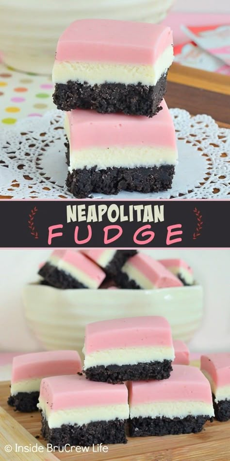 Thanksgiving Fudge Recipes, Neapolitan Fudge, Valentine Fudge, The Best Fudge, Best Fudge, Chocolate Cookie Crust, Homemade Fudge Recipes, Fudge Recipes Chocolate, Homemade Snickers