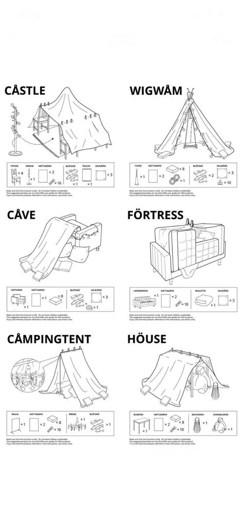 Ikea Fort Instructions, How To Make A Sofa Fort, Sofa Fort Instructions, Tent Making Ideas, Blanket Tent Fort, How To Make A Den Indoors Blanket Forts, Build A Fort Aesthetic, Fort House Ideas, How To Build A Pillow Fort