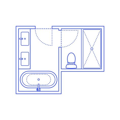 Bathroom Layouts Dimensions & Drawings | Dimensions.com Square Bathroom Layout Floor Plans, Compact Master Bath, Small Master Bath Layout, Shared Bathroom Layout, Small Full Bathroom Layout, Square Bathroom Layout, Small Bathroom Layout Floor Plans, Bathroom Layout Ideas Floor Plans, L Shaped Bathroom